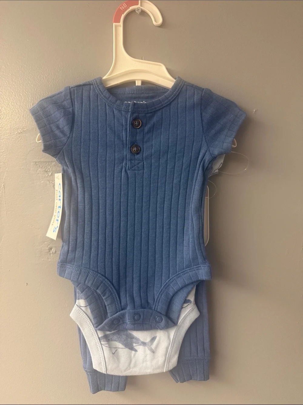 Blue Ribbed Short-Sleeve Baby One-Piece Bodysuit